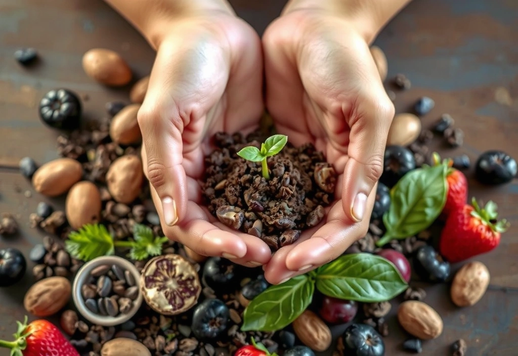 Concept vizual al Nutriexperti cu elemente naturale și simboluri de sănătate