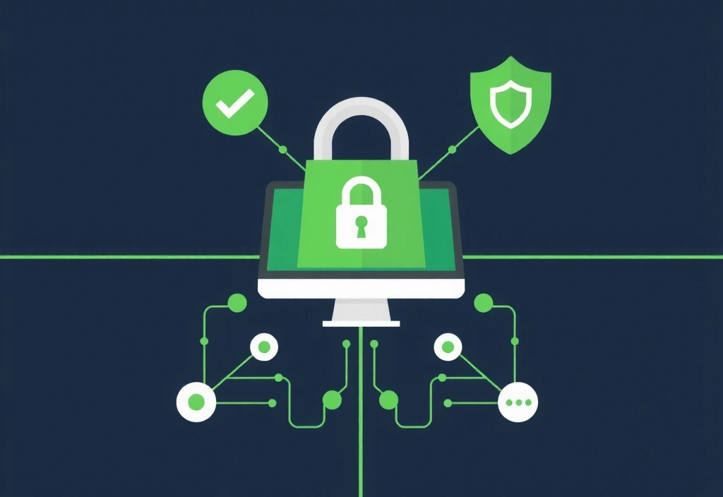 Ilustrație cu simboluri de protecție a datelor și confidențialitate